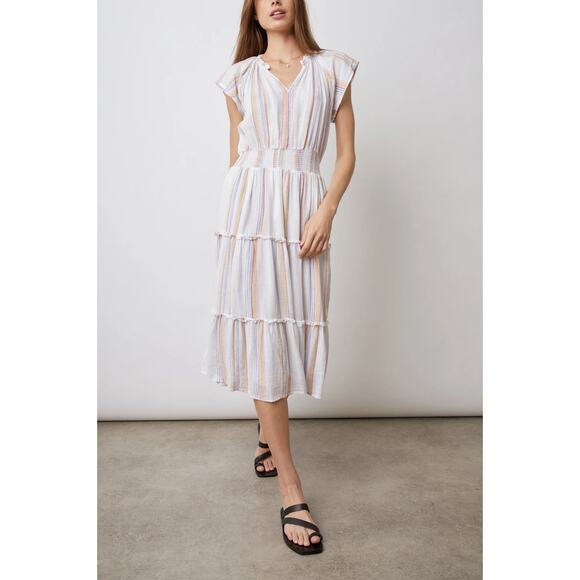 Rails Amellia Dress Merida Stripe Linen Flowy Ruffle Tiered Smocked Waist Small - Picture 1 of 12